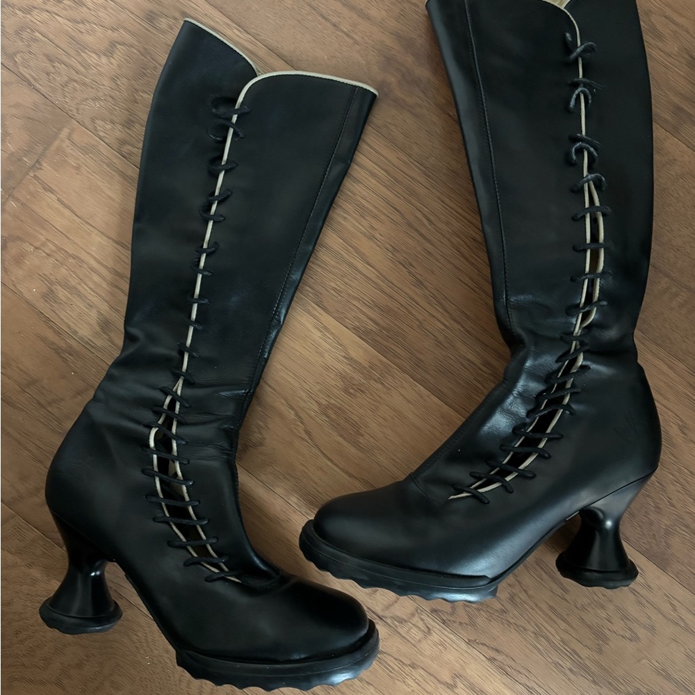 John Fluevog Black Heeled Lace-Up Boots